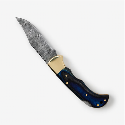 Blue Diamond Wood folding knife with Leather Sheath - Mulberry Market Designs