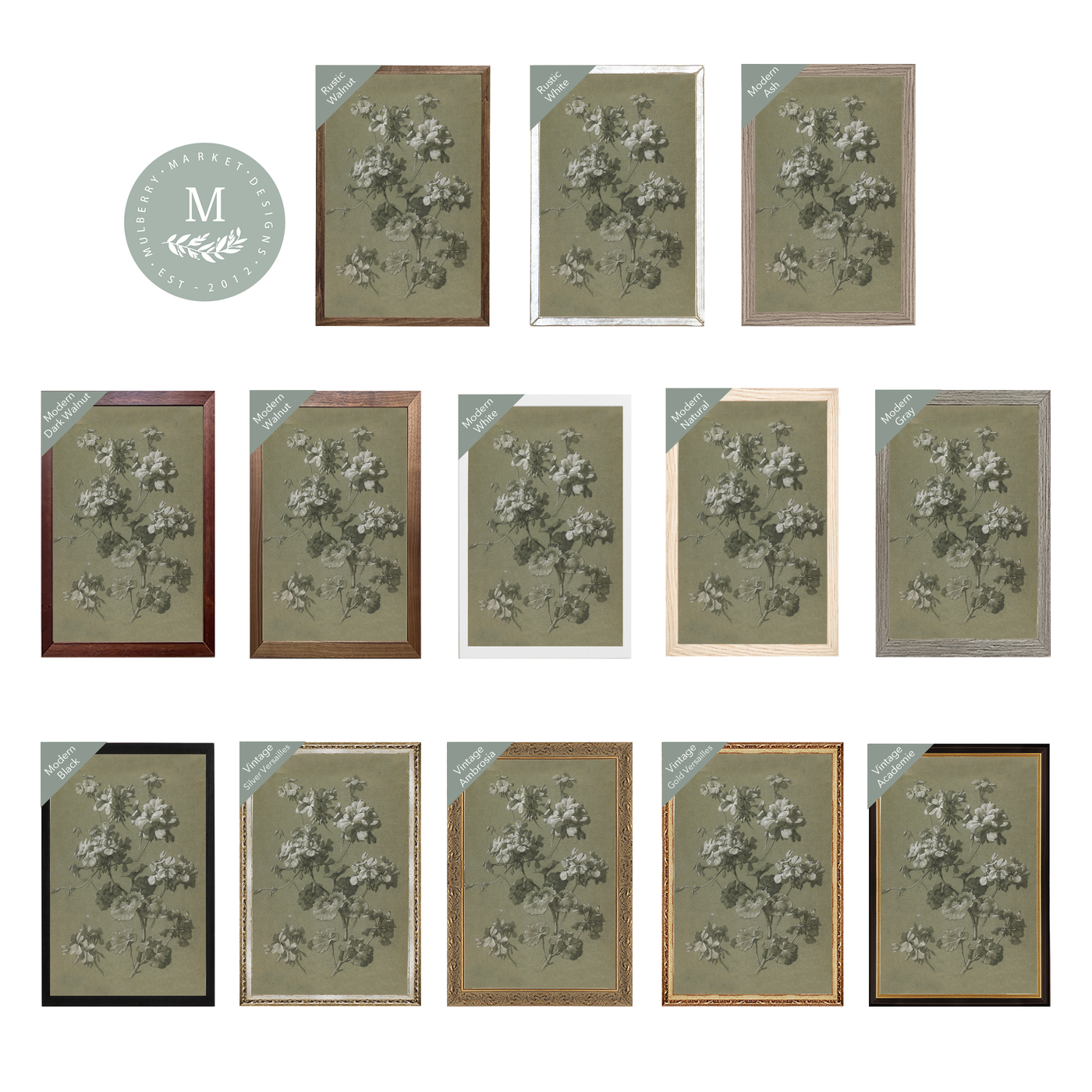 Blooms in Olive Modern Wall Art - Mulberry Market Designs