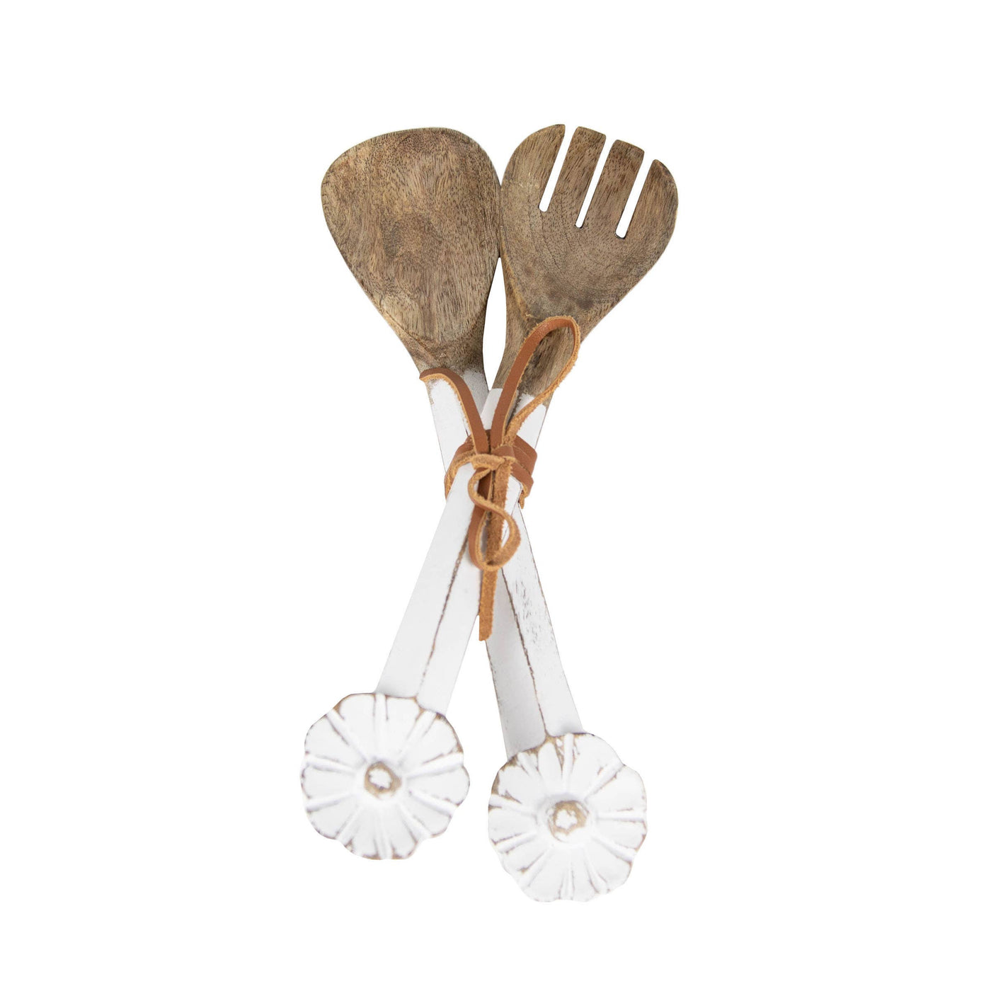 Set of 2 Floral White Wood Serving Utensils - Mulberry Market Designs