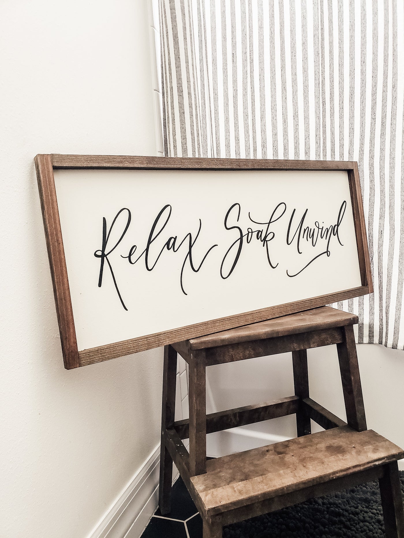 Relax Soak & Unwind | Wood Framed Bathroom Sign