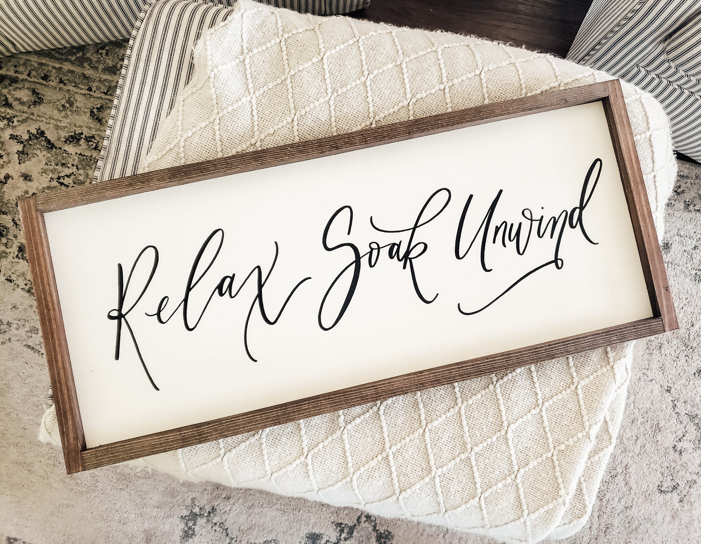 Relax Soak & Unwind | Wood Framed Bathroom Sign - Mulberry Market Designs