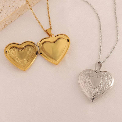 Large Gold Heart Locket Necklace