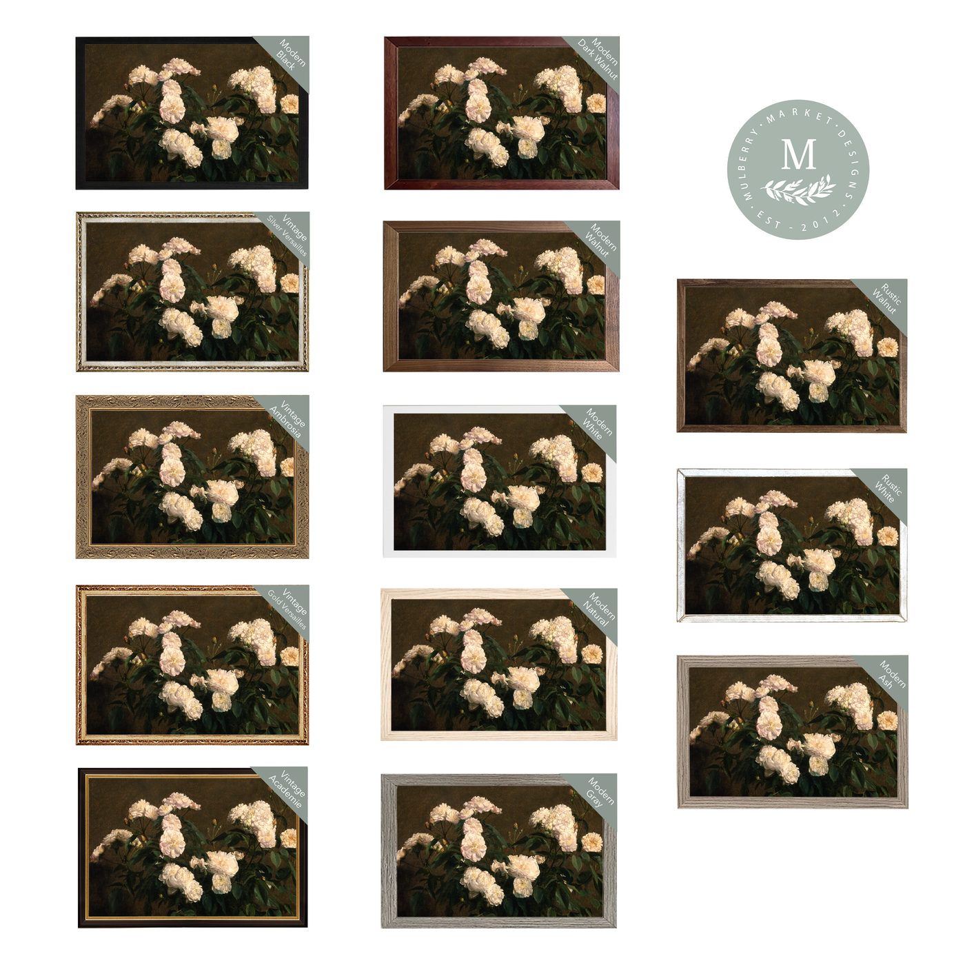 Moody White Roses Vintage Wall Art - Mulberry Market Designs