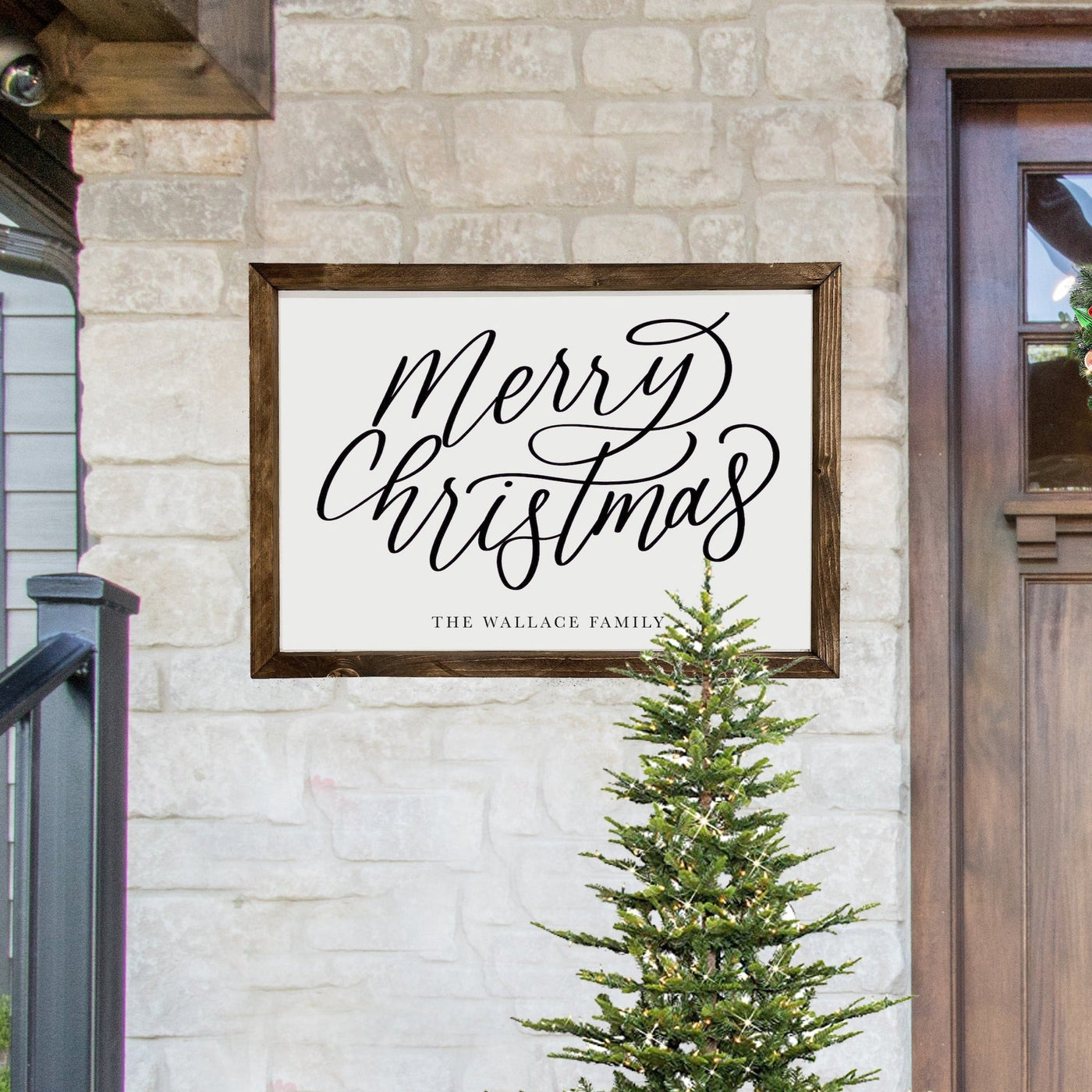 Personalized Merry Christmas Sign | Porch Entryway Wood Sign - Mulberry Market Designs