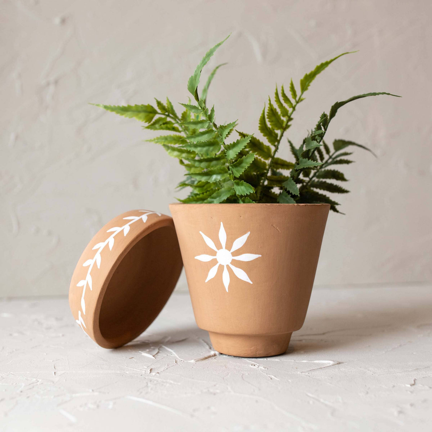 Terracotta Floral Planter Pot and Saucer Terracotta - Mulberry Market Designs