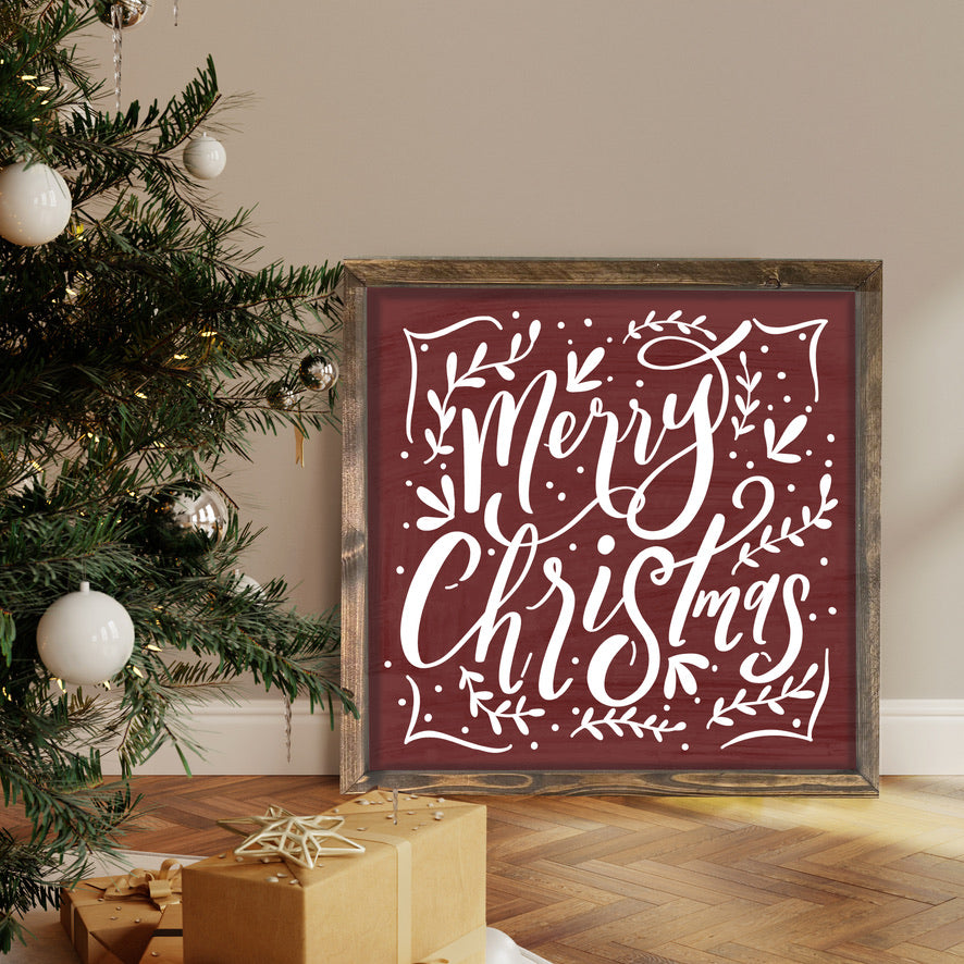 SALE Whimsical Merry Christmas Wood Framed Sign - Mulberry Market Designs