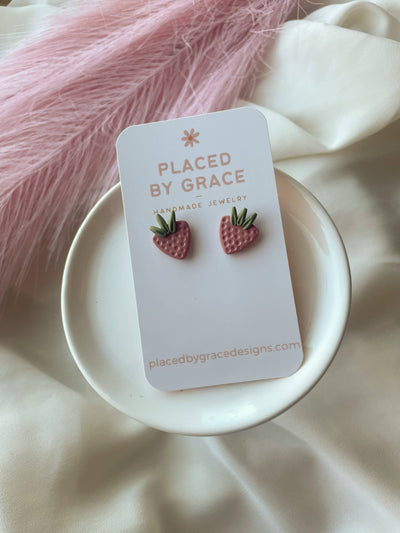 Strawberry Clay Earrings - Mulberry Market Designs