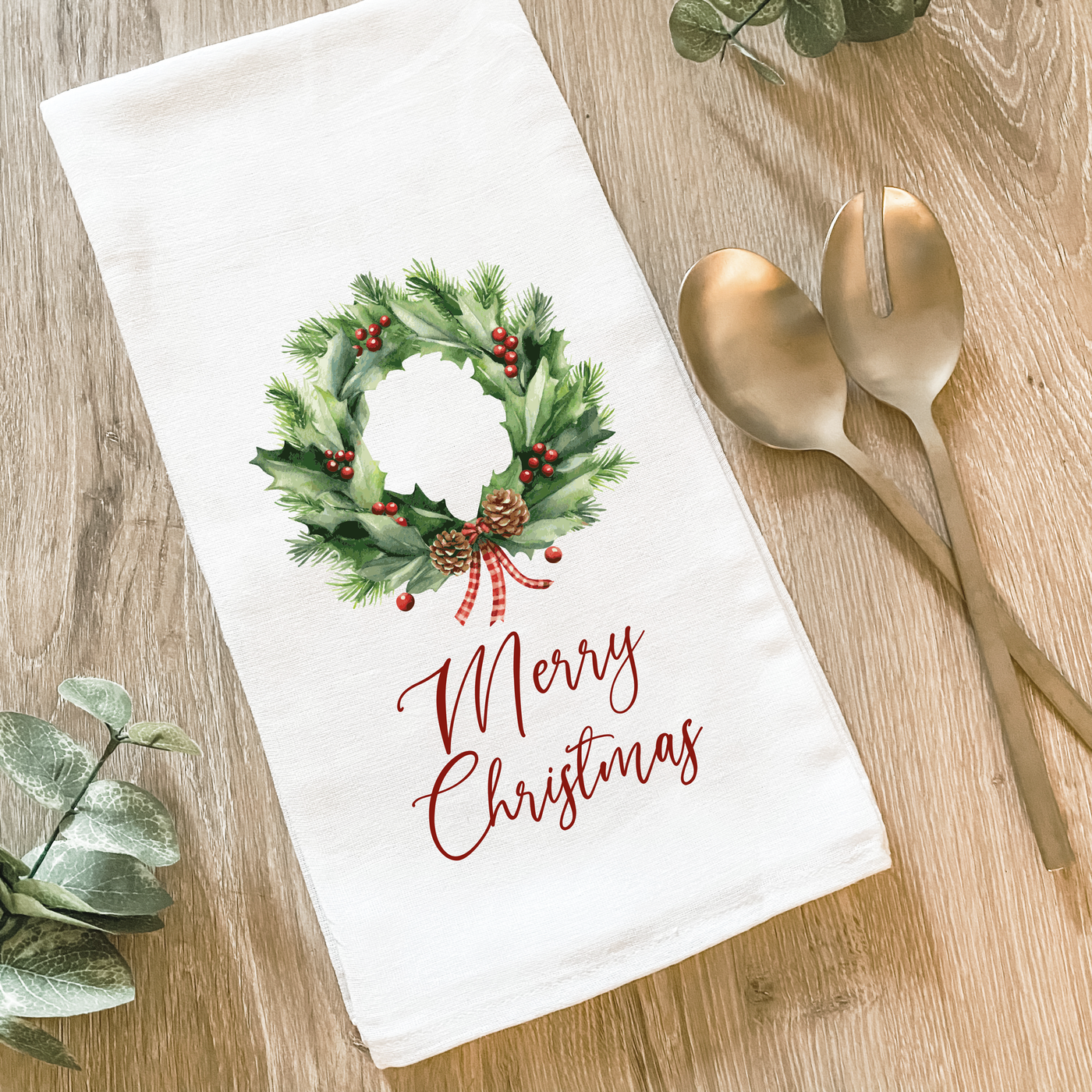 Merry Christmas Wreath - Cotton Tea Towel