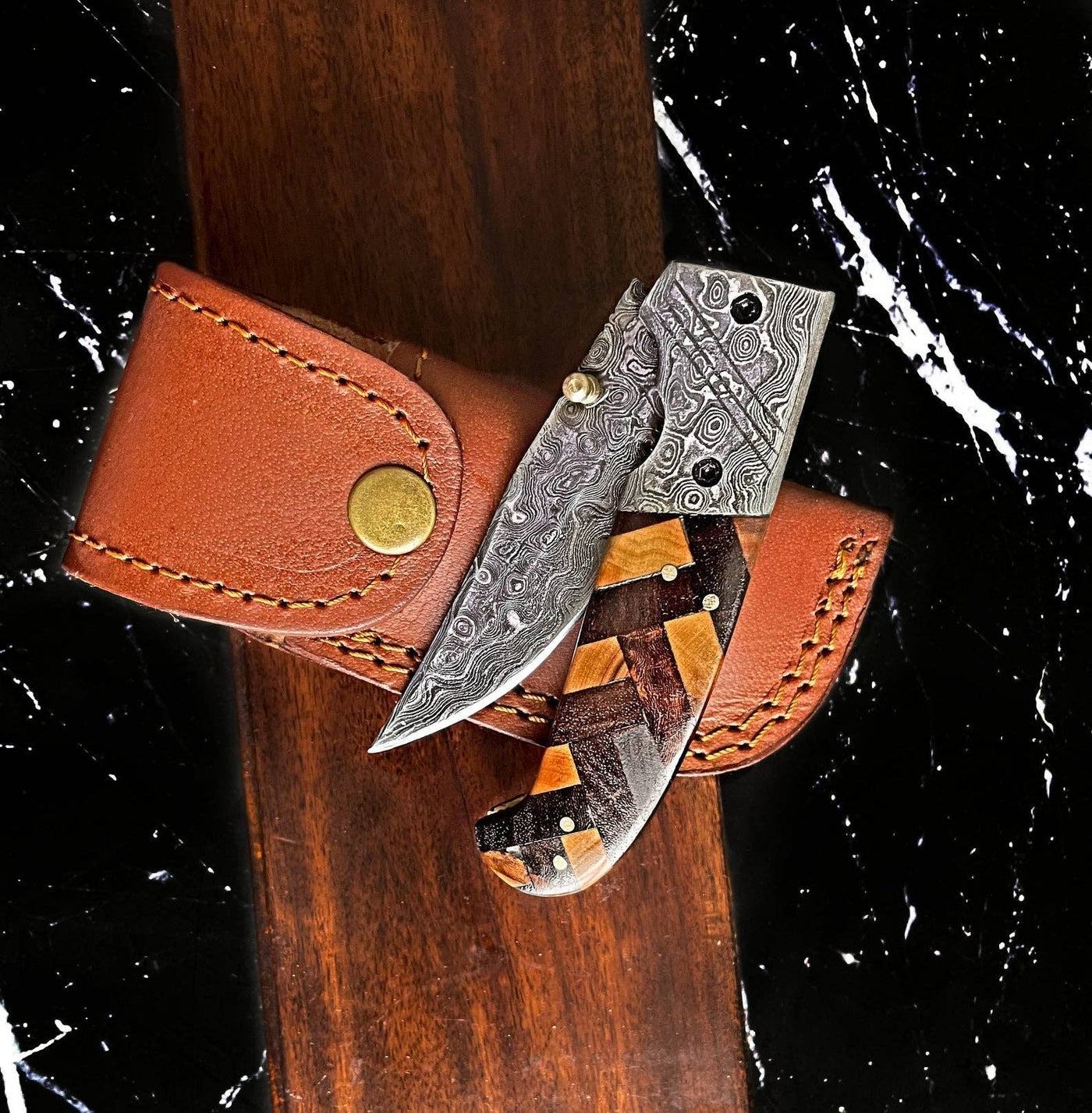 Raindrop Damascus Steel Pocket Utility Knife - Mulberry Market Designs