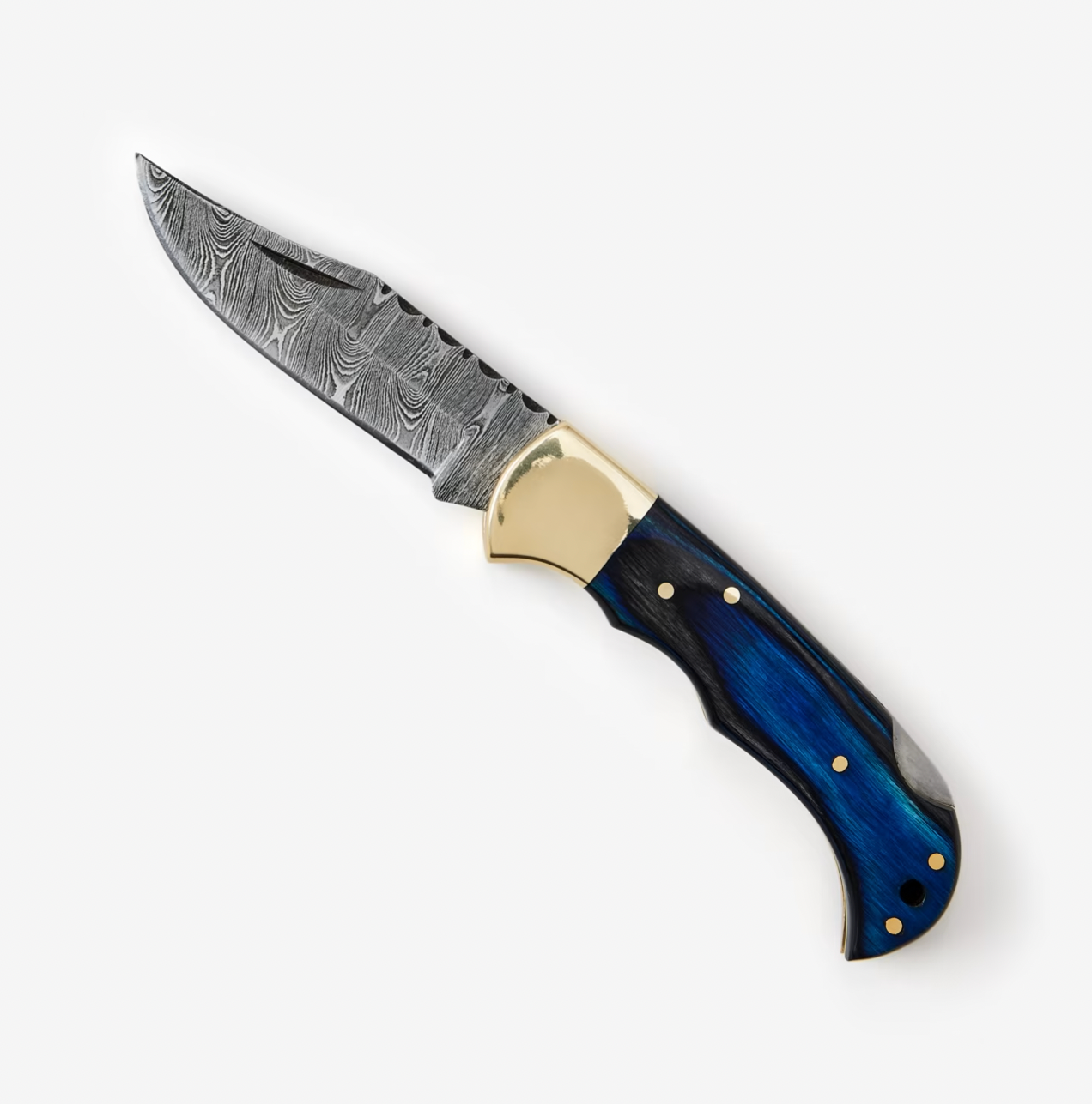 Blue Diamond Wood folding knife with Leather Sheath - Mulberry Market Designs