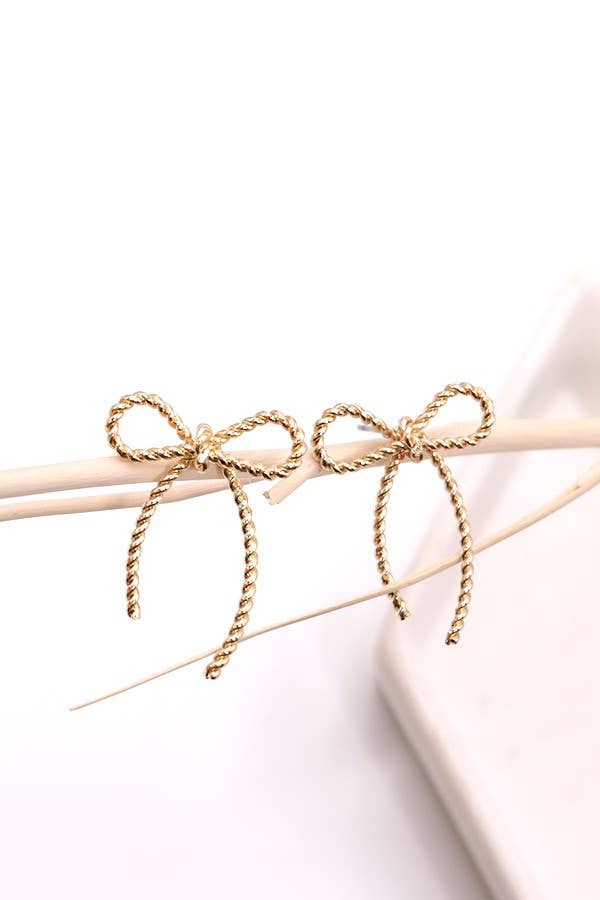 Gold Braided Bow Stud Earrings