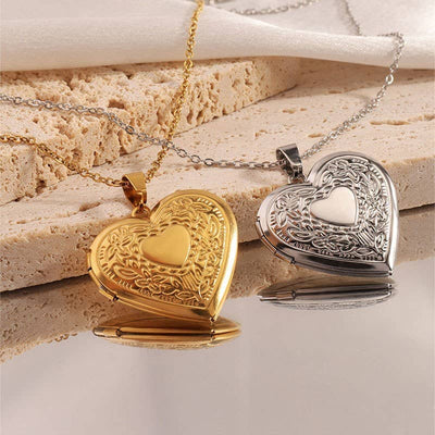 Large Gold Heart Locket Necklace