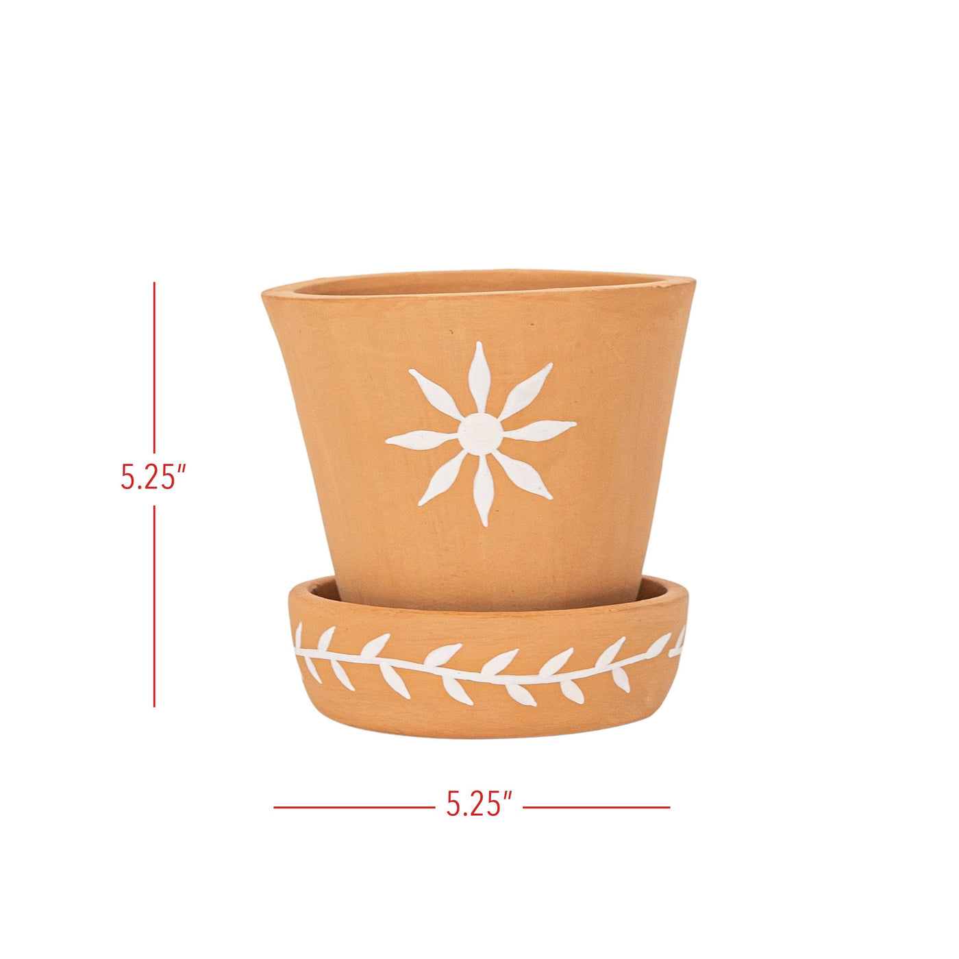 Terracotta Floral Planter Pot and Saucer Terracotta - Mulberry Market Designs