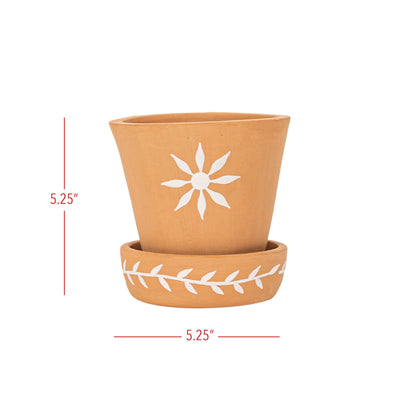 Terracotta Floral Planter Pot and Saucer Terracotta - Mulberry Market Designs