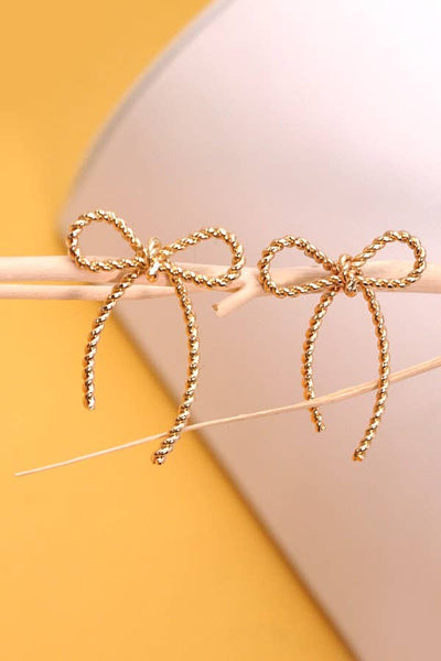 Gold Braided Bow Stud Earrings