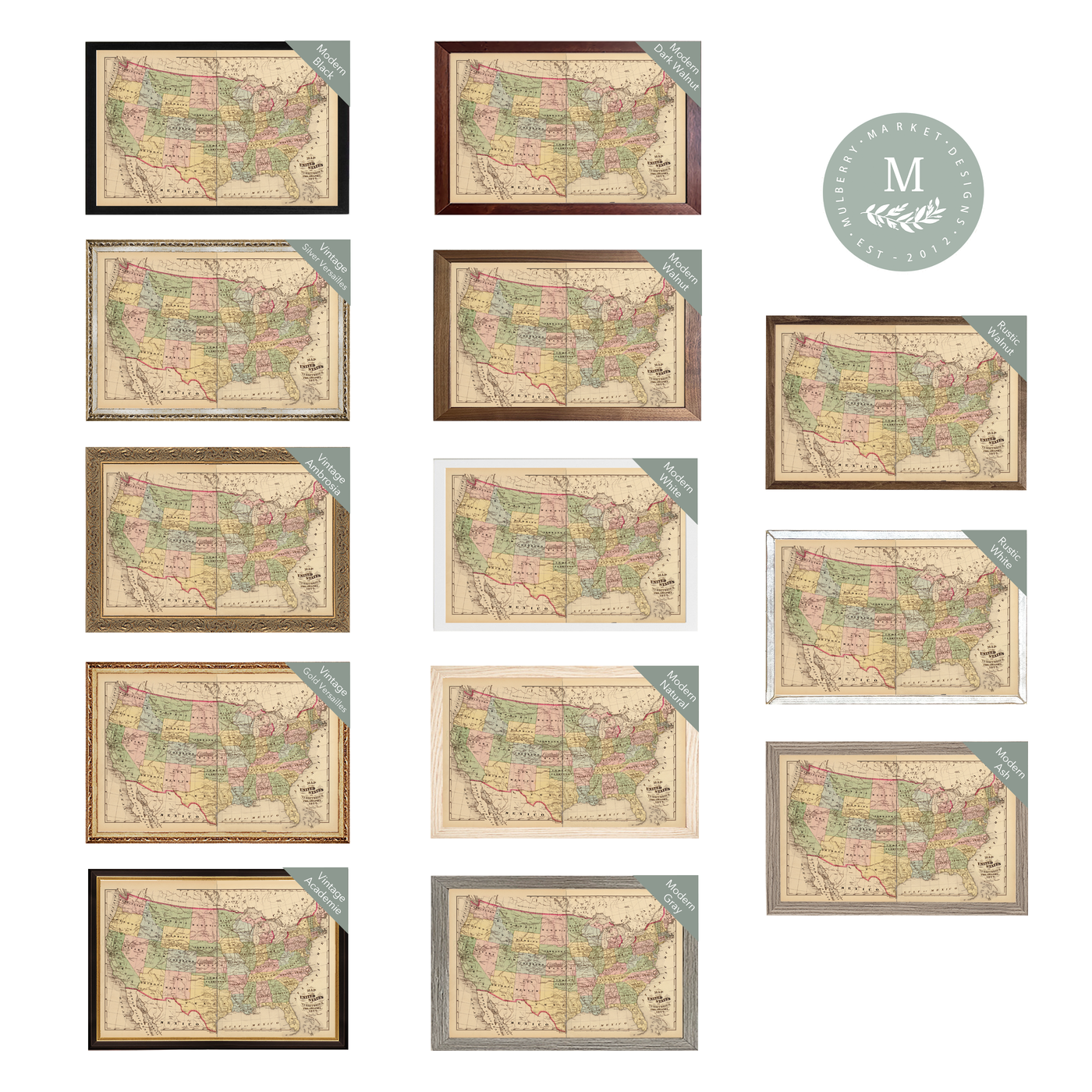 Vintage USA Map Wall Art - Mulberry Market Designs