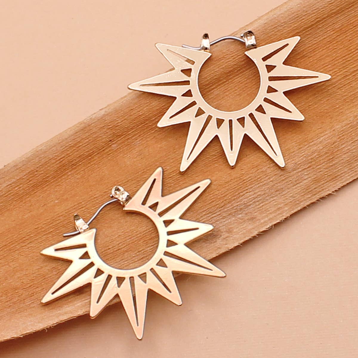 Gold Sunburst Hoop Earrings