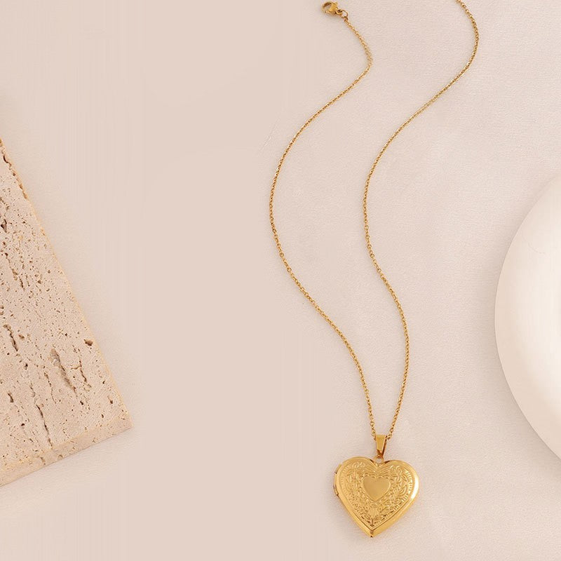 Large Gold Heart Locket Necklace