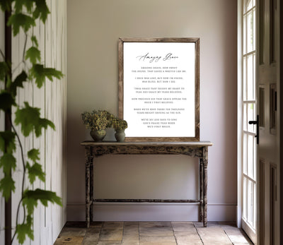 Amazing Grace Christian Wall Art 11X14 / Walnut Frame White Sign Wood Framed Sign