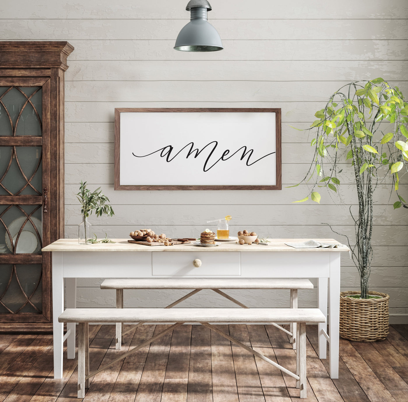 Amen | Farmhouse Dining Room Sign Wood Framed Sign