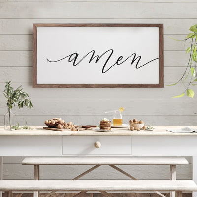 Amen | Farmhouse Dining Room Sign Wood Framed Sign