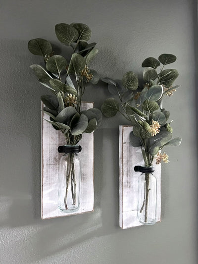 Set of 2 Rustic Wood Farmhouse Sconces