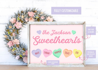 Personalized Sweethearts Family Valentines Name Sign - Mulberry Market Designs