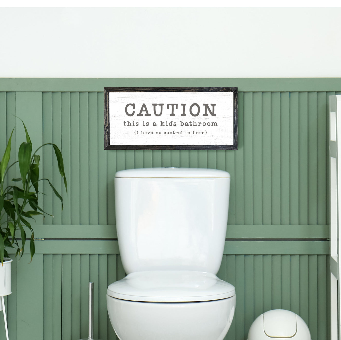 Caution Kids Bathroom Wood Sign