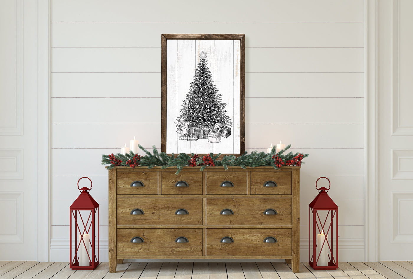 Christmas Tree Wood Framed Sign - Mulberry Market Designs