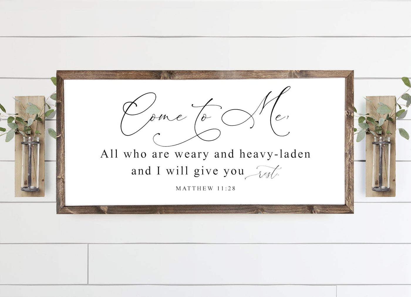 Come to Me All Who are Weary | Matthew 11:28 Wood Framed Sign - Mulberry Market Designs