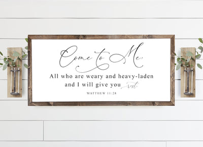 Come to Me All Who are Weary | Matthew 11:28 Wood Framed Sign - Mulberry Market Designs