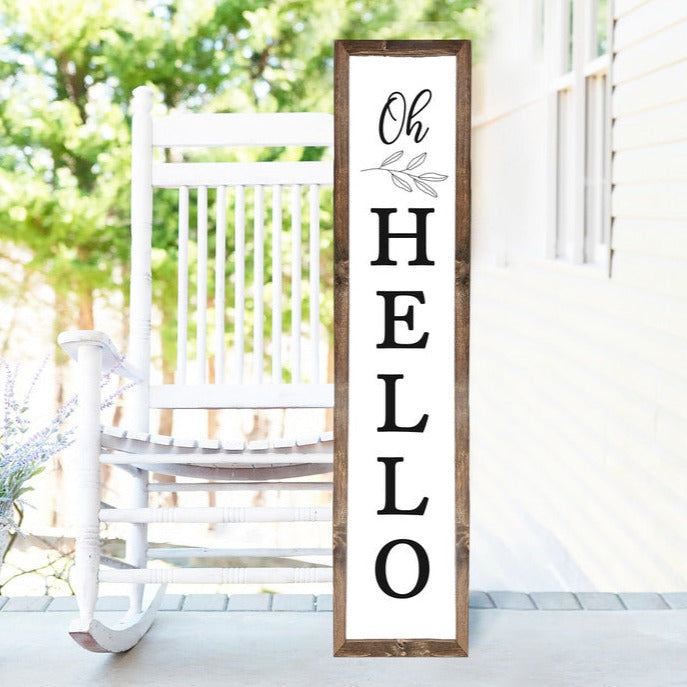 Oh Hello Welcome Wood Framed Porch Sign - Mulberry Market Designs