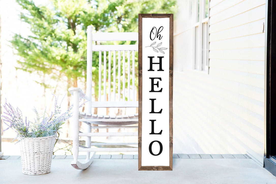 Oh Hello Welcome Wood Framed Porch Sign - Mulberry Market Designs