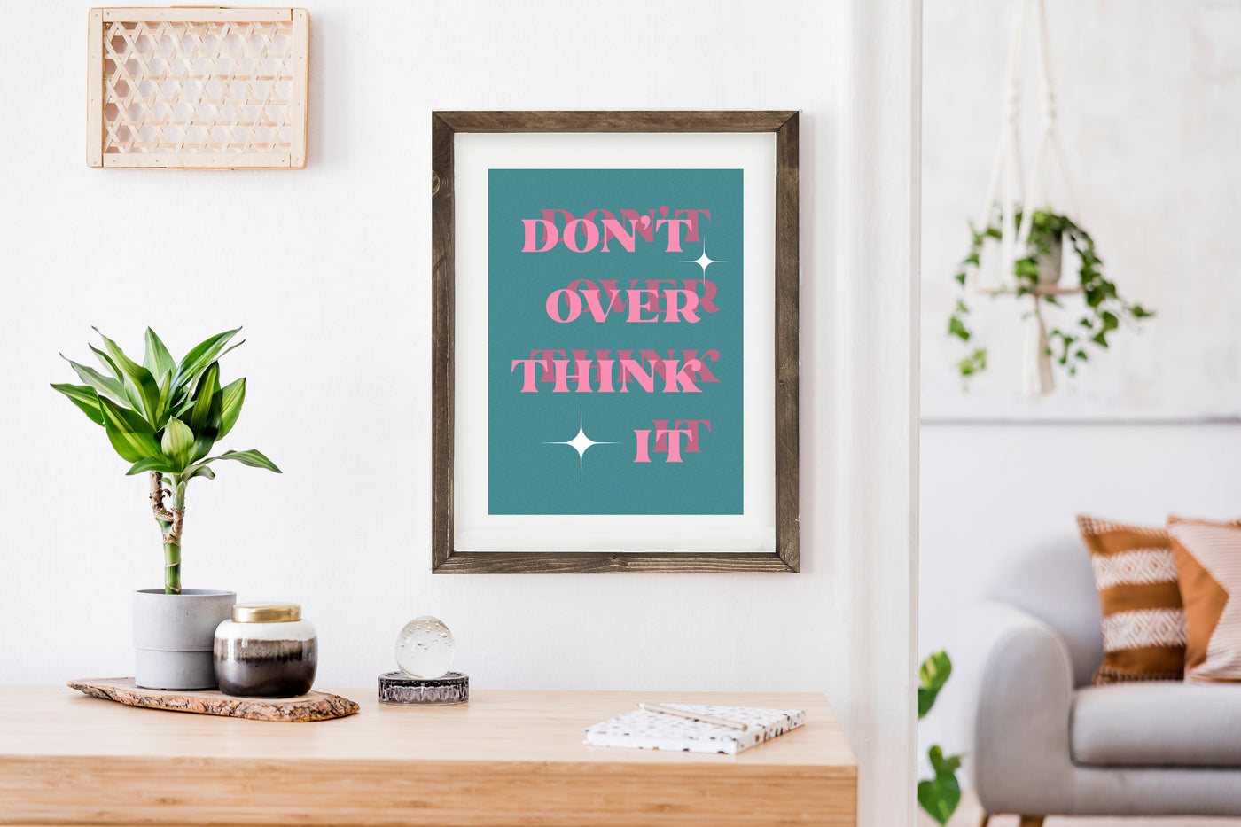 Dont Overthink It Boho Wall Art Print Wood Framed Sign