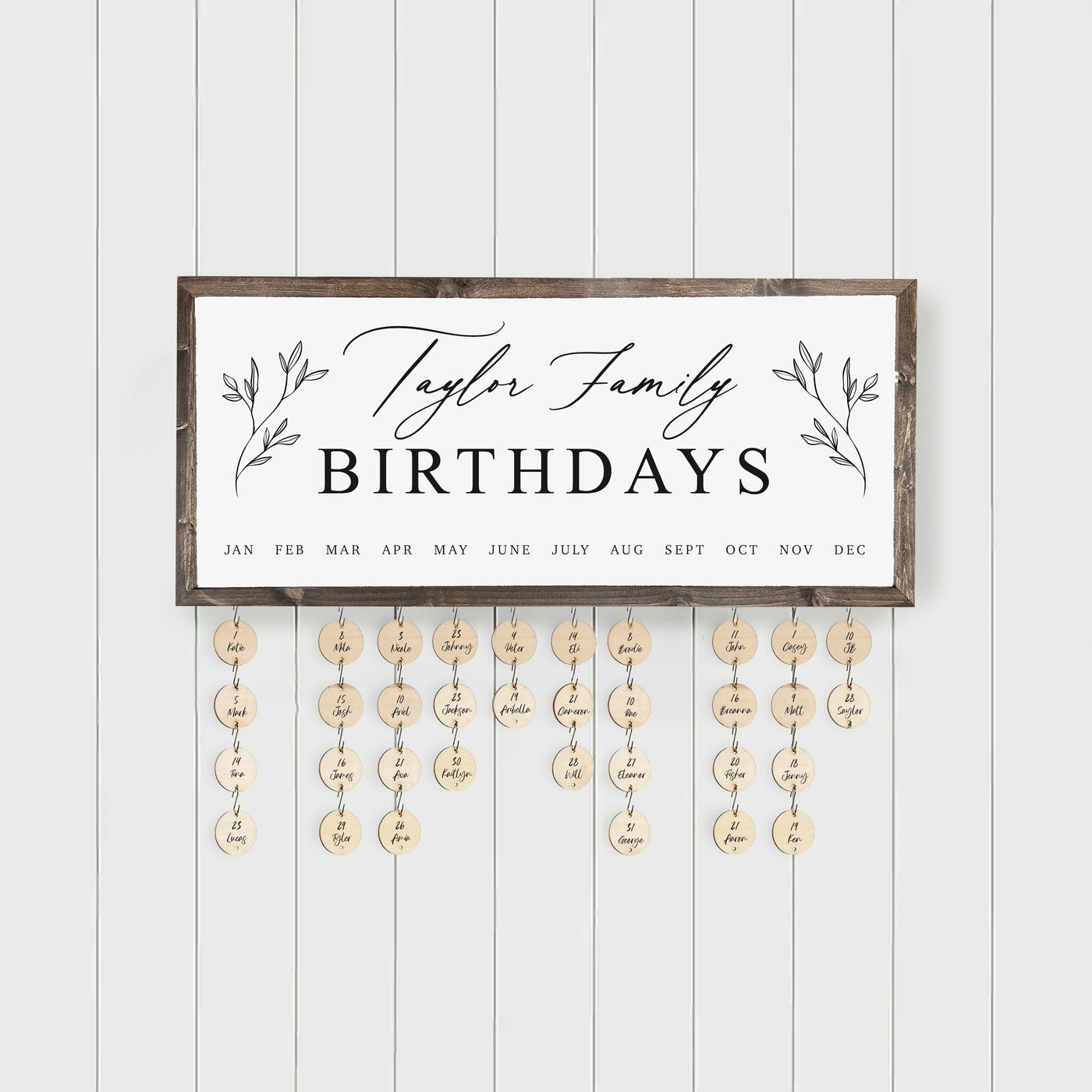 Personalized Perpetual Family Birthday Calendar Sign with Tags - Mulberry Market Designs