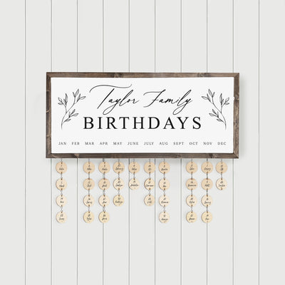 Personalized Perpetual Family Birthday Calendar Sign with Tags - Mulberry Market Designs