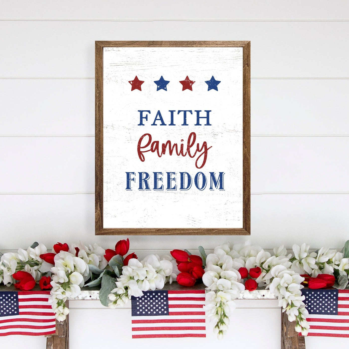 Faith Family Freedom Patriotic July 4Th Sign Wood Framed Sign