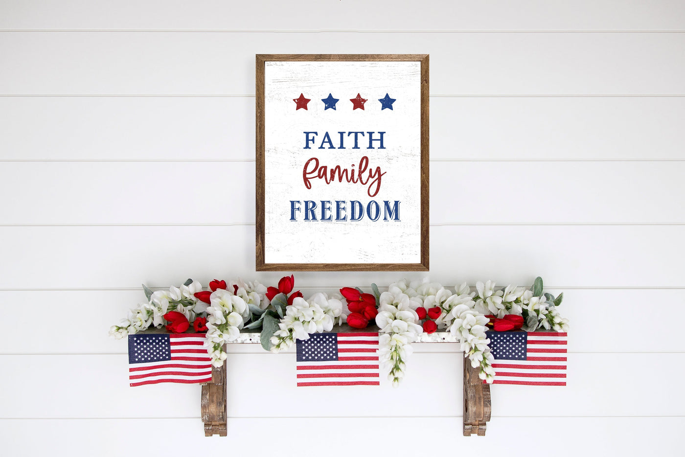 Faith Family Freedom Patriotic July 4th Sign - Mulberry Market Designs