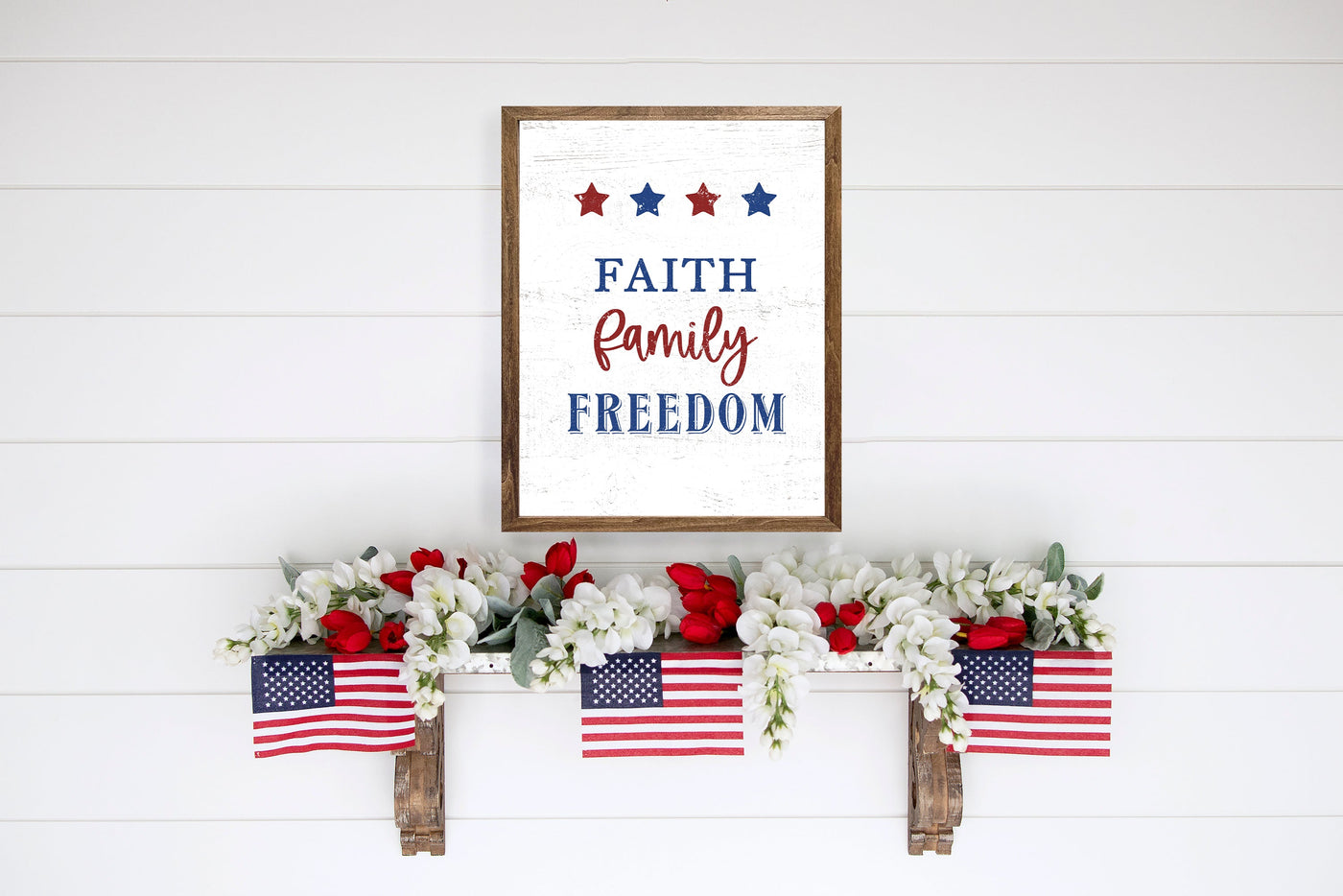 Faith Family Freedom Patriotic July 4Th Sign Wood Framed Sign