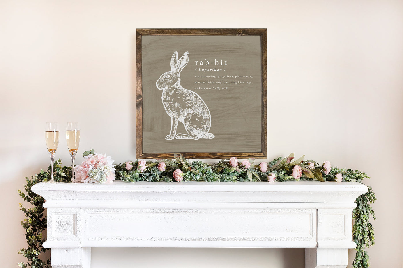 Spring Rabbit Farmhouse Sign Wood Framed Sign