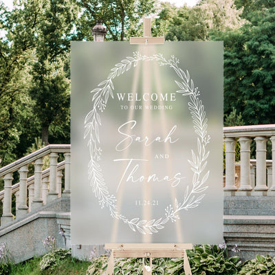 Floral Wreath Acrylic Wedding Welcome Sign - Mulberry Market Designs