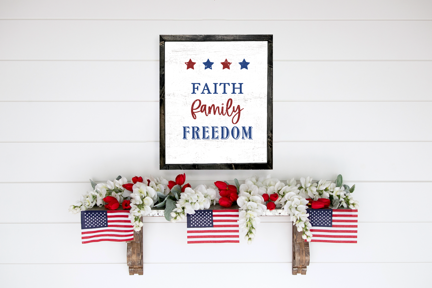 Faith Family Freedom Patriotic July 4Th Sign Wood Framed Sign