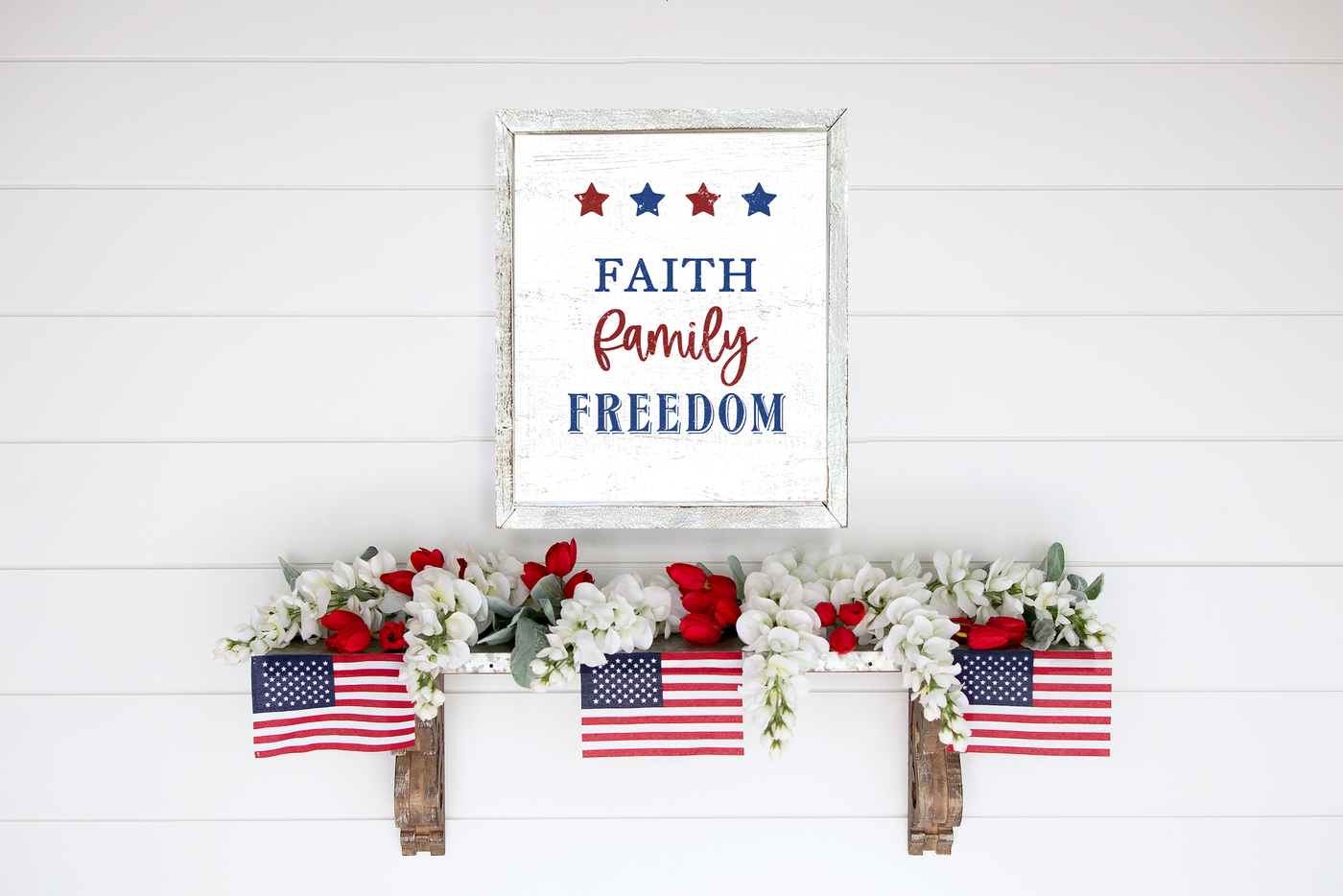 Faith Family Freedom Patriotic July 4Th Sign Wood Framed Sign