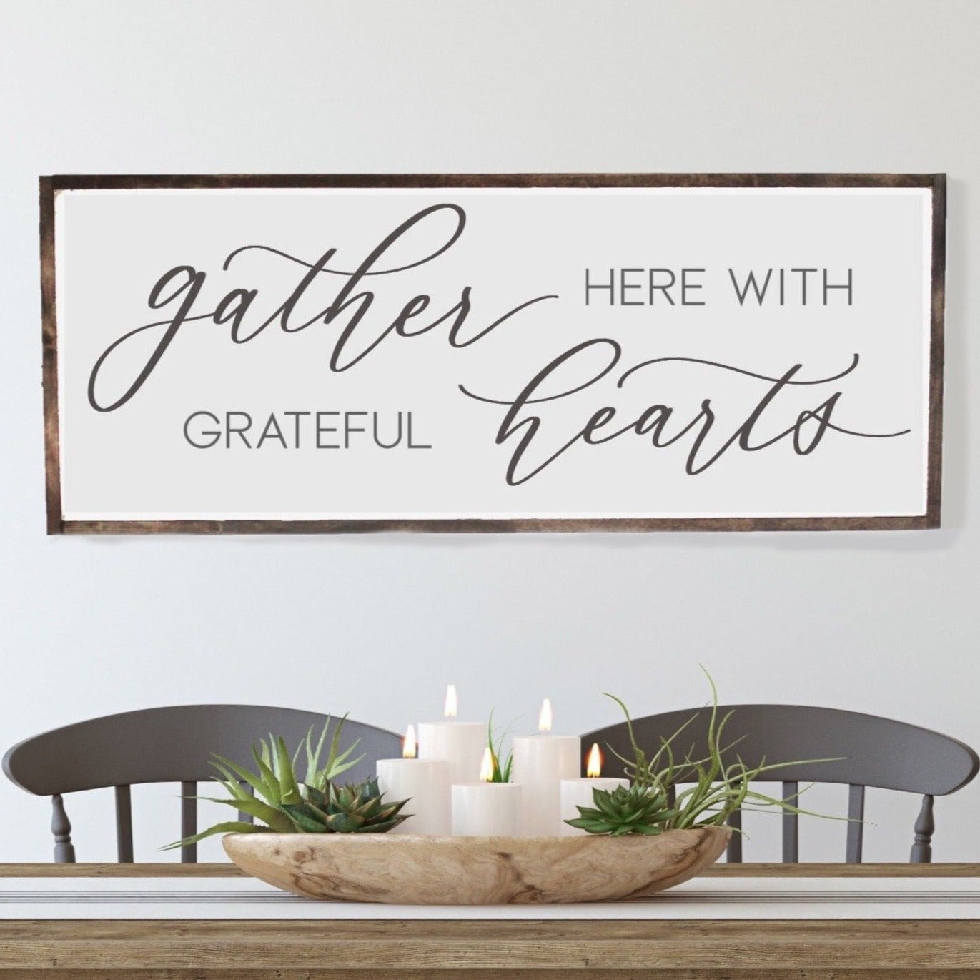 Gather Here With Grateful Hearts Wood Framed Sign - Mulberry Market Designs