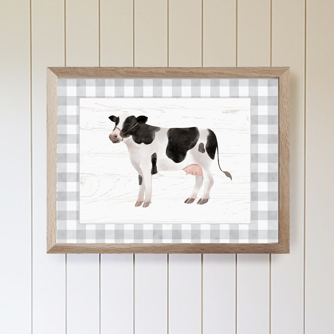 Gingham Cow Farm Nursery Wall Art - Mulberry Market Designs