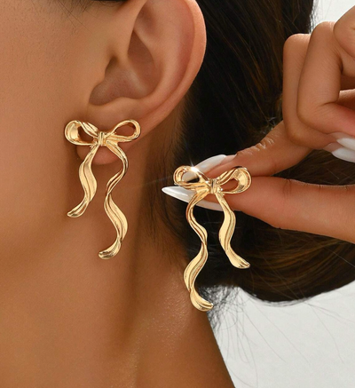 Gold Bow Stud Earrings