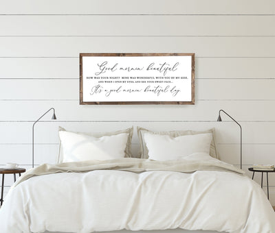 Good Mornin Beautiful Wood Framed Bedroom Sign | Song Lyrics Sign - Mulberry Market Designs