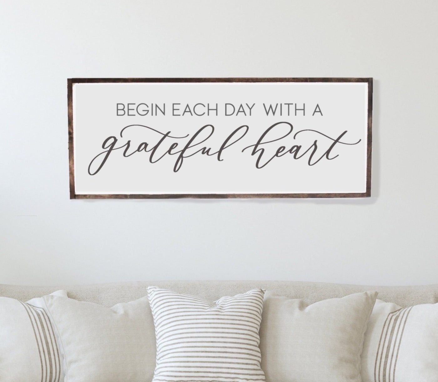 Begin Each Day With A Grateful Heart | Bedroom Sign Wood Framed Sign