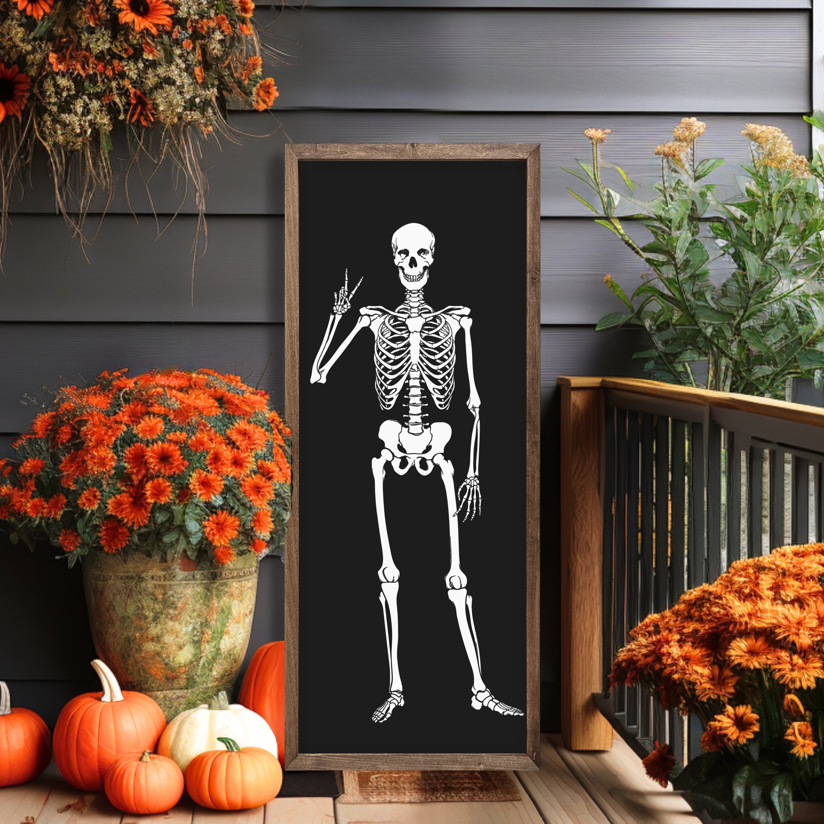 Skeleton Halloween Sign | Wood Framed Sign | Halloween Porch Sign