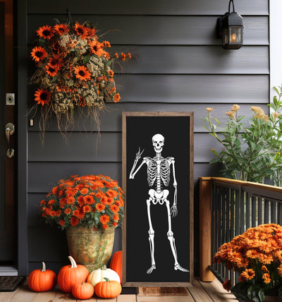 Skeleton Halloween Sign | Wood Framed Wood Framed Sign